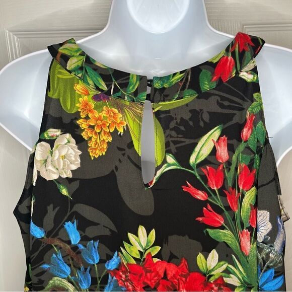 Lulus Oasis Floral We Go Black Tropical Shift Dress Cold Shoulder Split Sleeve S - Picture 10 of 13